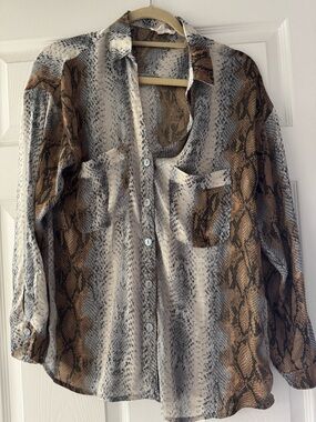 entro Brown and Cream Snake Print Button-Down Shirt